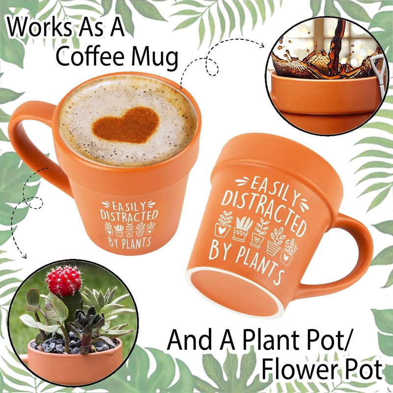 HZIZI Easily Distracted By Plants Funny Plant Pot Mug With Shovel Spoon  Fork  Handmade Plant Lover Gifts for Women Mothers Day gift for Grandma Mom Birthday gifts for Women Flower Pot Cup - Image 3
