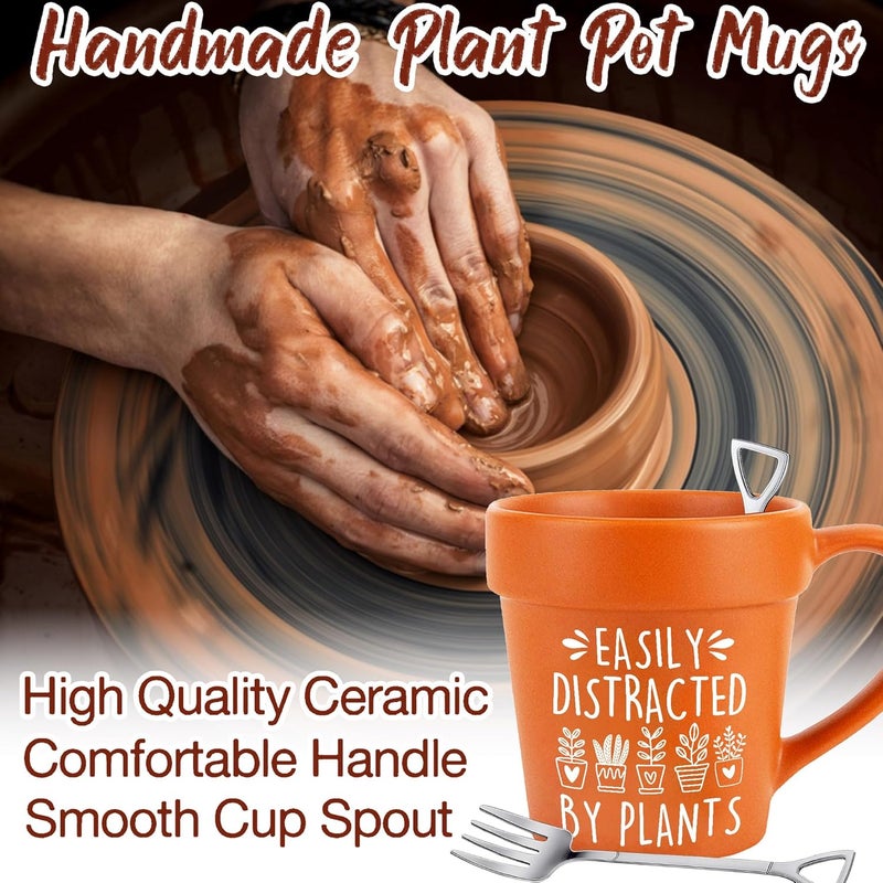 HZIZI Easily Distracted By Plants Funny Plant Pot Mug With Shovel Spoon  Fork  Handmade Plant Lover Gifts for Women Mothers Day gift for Grandma Mom Birthday gifts for Women Flower Pot Cup - Image 4