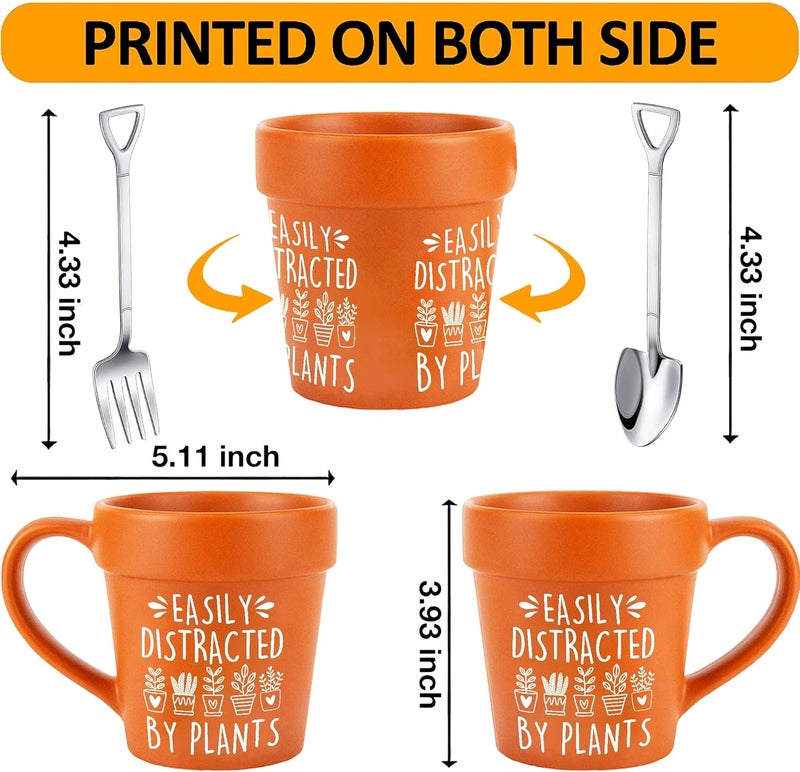 HZIZI Easily Distracted By Plants Funny Plant Pot Mug With Shovel Spoon  Fork  Handmade Plant Lover Gifts for Women Mothers Day gift for Grandma Mom Birthday gifts for Women Flower Pot Cup - Image 5