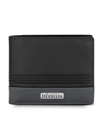 MICHEL HERBELIN Feat Leather Bi-Fold Blue & Grey Wallet for Men's