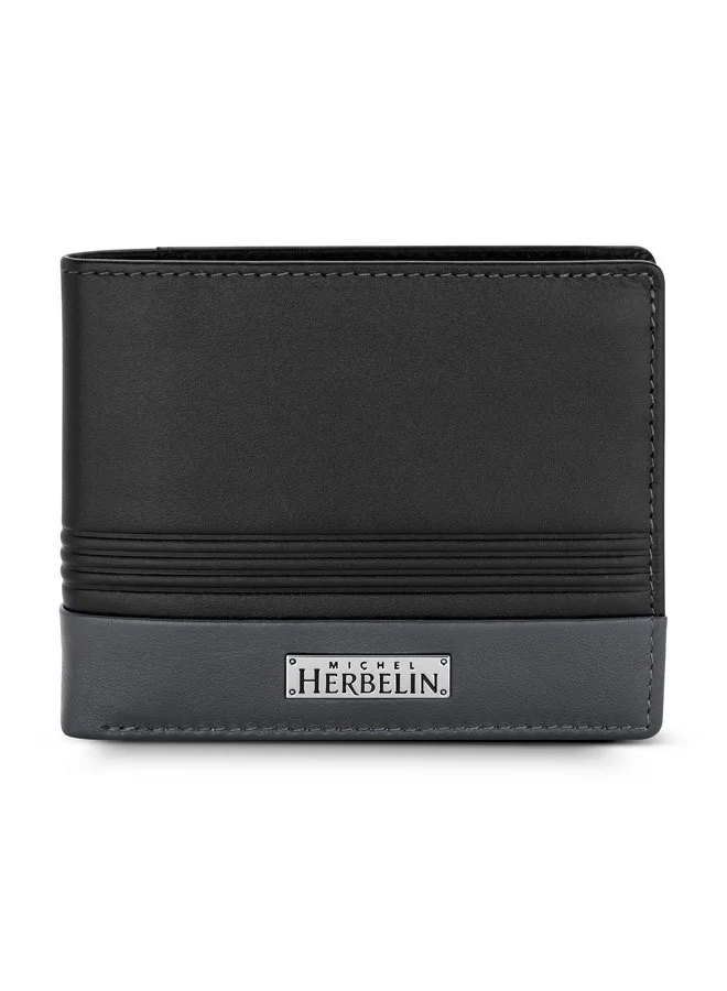 MICHEL HERBELIN Feat Leather Bi-Fold Blue & Grey Wallet for Men's