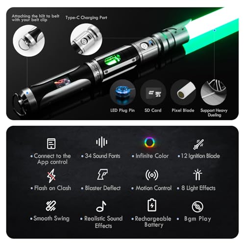 DAMIENSABER Xenopixel V3 Motion Control Light Saber 34 Sound Fonts Original Sabers Smooth Swing Dueling Light Sabers with Infinite Color Changing Light Saber for Adults Crystal Design Premium Saber - Image 5