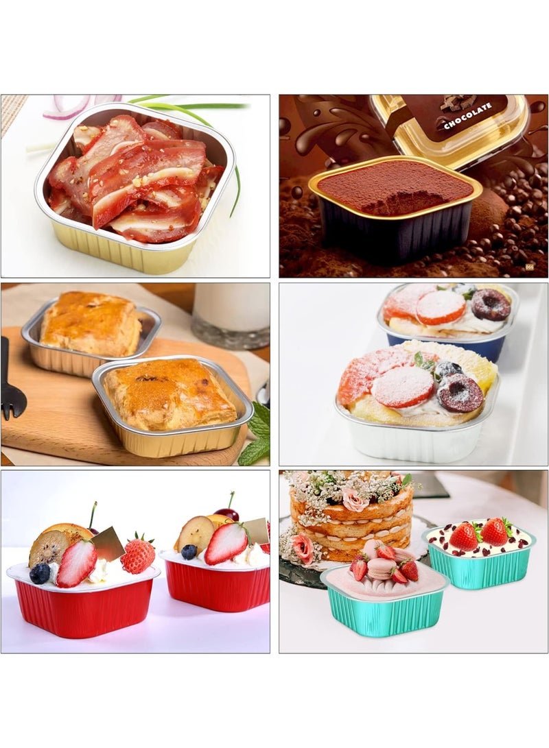 سوفام 9oz/80pack ميني كيك أواني مع الأكمام والملاعق, Small Foil خبز العلب براوني الخبز الأكواب,3.5 "x3.5" براوني كوب كيك راميكنز جامبو كفن بان ميني ألومنيوم الحاويات القابعة -الوردية - Image 2