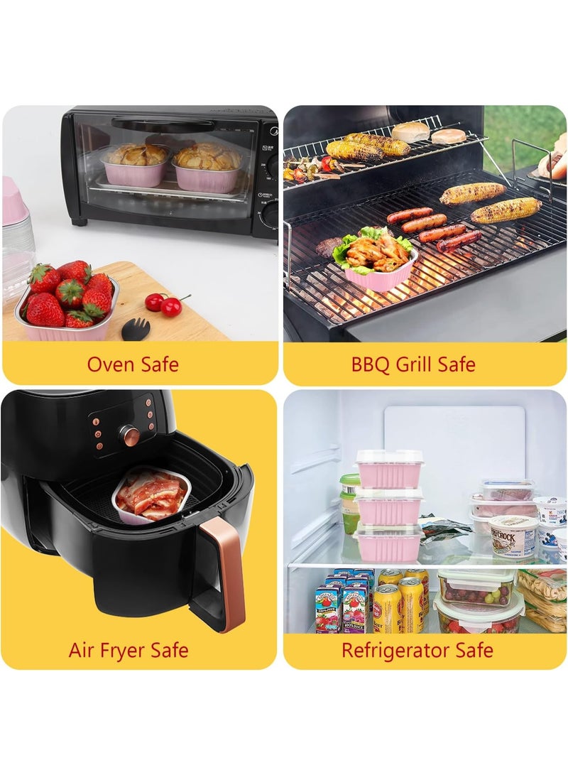 سوفام 9oz/80pack ميني كيك أواني مع الأكمام والملاعق, Small Foil خبز العلب براوني الخبز الأكواب,3.5 "x3.5" براوني كوب كيك راميكنز جامبو كفن بان ميني ألومنيوم الحاويات القابعة -الوردية - Image 3