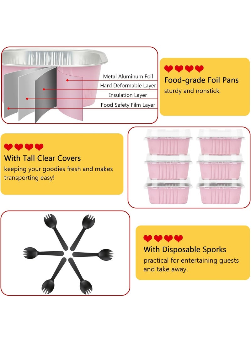 سوفام 9oz/80pack ميني كيك أواني مع الأكمام والملاعق, Small Foil خبز العلب براوني الخبز الأكواب,3.5 "x3.5" براوني كوب كيك راميكنز جامبو كفن بان ميني ألومنيوم الحاويات القابعة -الوردية - Image 5