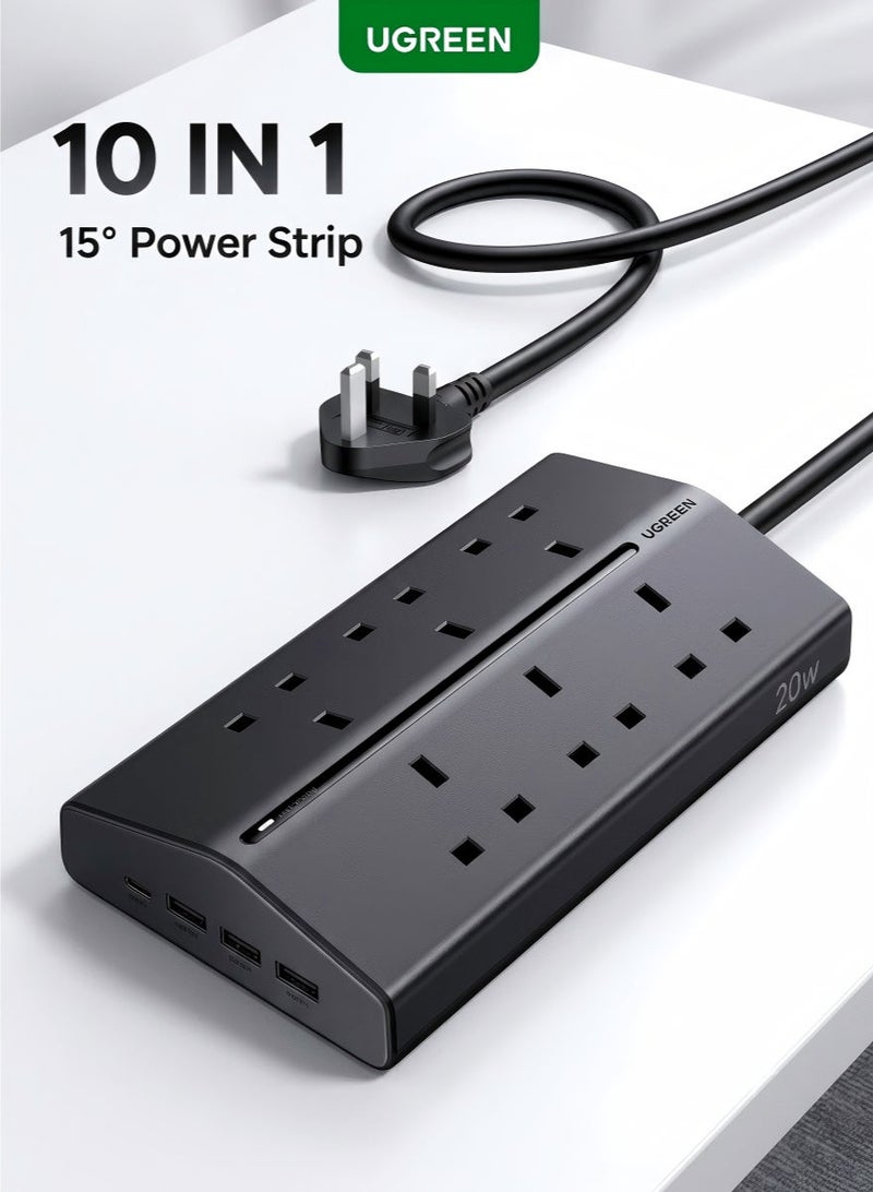 Ugreen 10-in-1 Trapezoidal Power Strip, 6 Widely Spaced Outlets, 4 USB Ports (3A1C), GaN Charging Station with Overload Protector Extension Cord, Outlet Extender for Home/Office/Dorm/Travel (1.5M) - Image 1