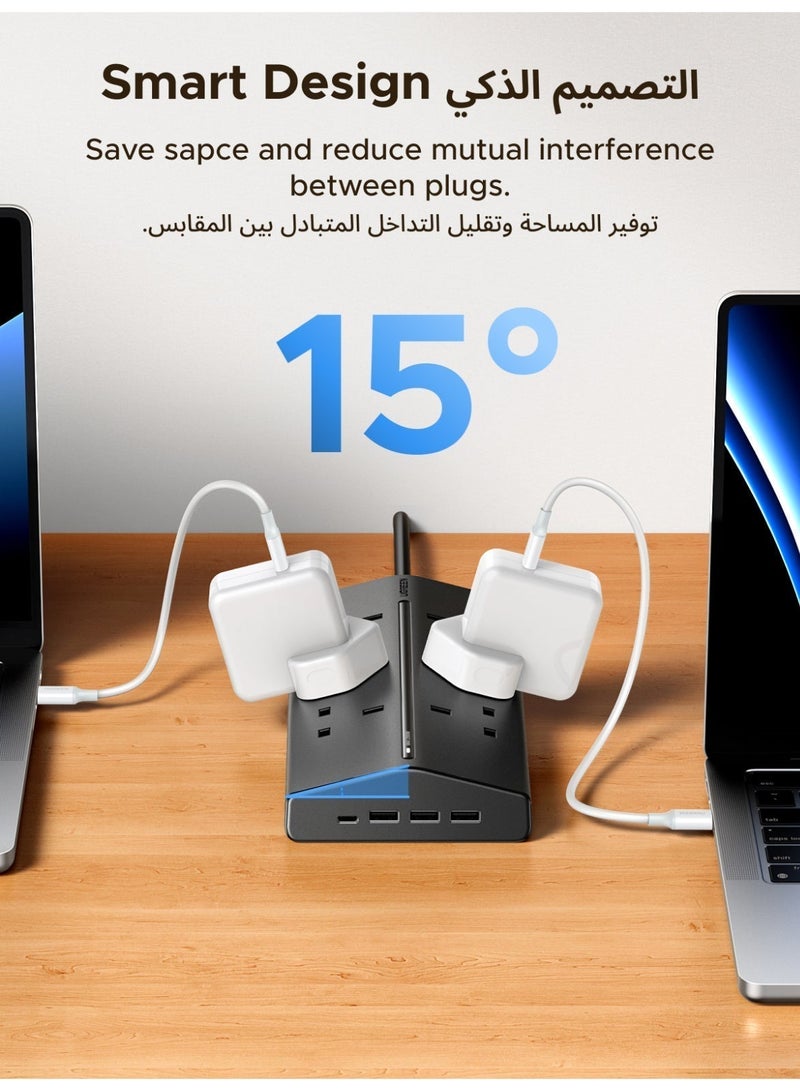 Ugreen 10-in-1 Trapezoidal Power Strip, 6 Widely Spaced Outlets, 4 USB Ports (3A1C), GaN Charging Station with Overload Protector Extension Cord, Outlet Extender for Home/Office/Dorm/Travel (1.5M) - Image 4