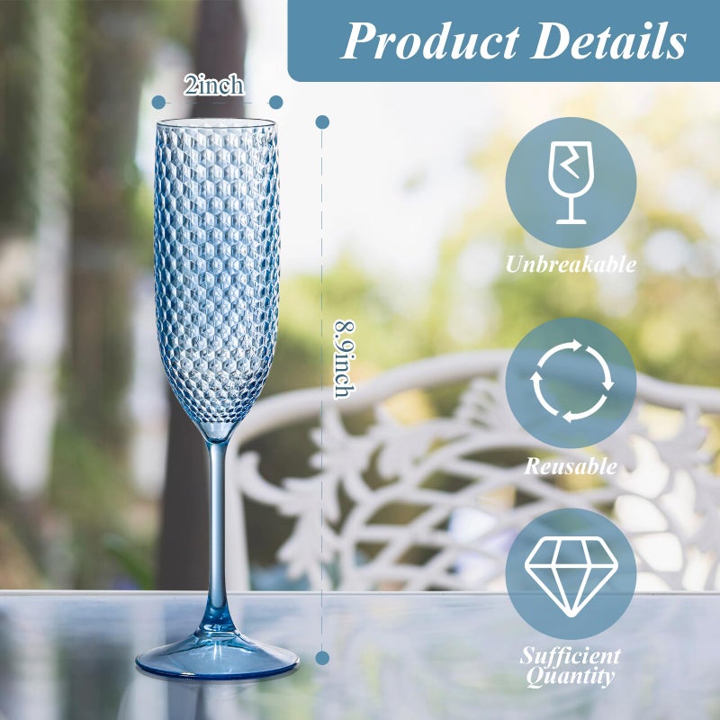 SKLENICE 24 Pack Plastic Champagne Flutes Vintage Light Blue Goblet Champagne Glasses Unbreakable Wedding Toasting Glasses Diamond Wine Glasses Crystal Wine Cups Clear Drinking Glasses 5.5 OZ for Bridal Shower - Image 2