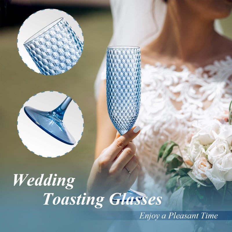 SKLENICE 24 Pack Plastic Champagne Flutes Vintage Light Blue Goblet Champagne Glasses Unbreakable Wedding Toasting Glasses Diamond Wine Glasses Crystal Wine Cups Clear Drinking Glasses 5.5 OZ for Bridal Shower - Image 3