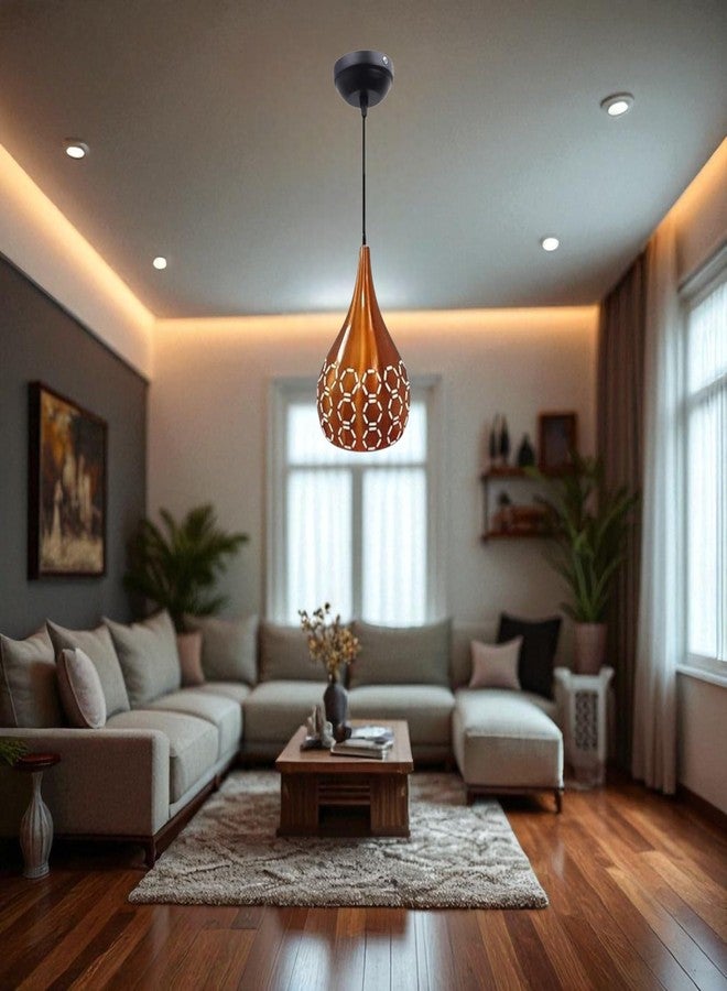 GreyWings Metal Cut Hanging Light Ceiling Pendant Lamp, Orange (Copper Color) Pack of 1 - Image 2