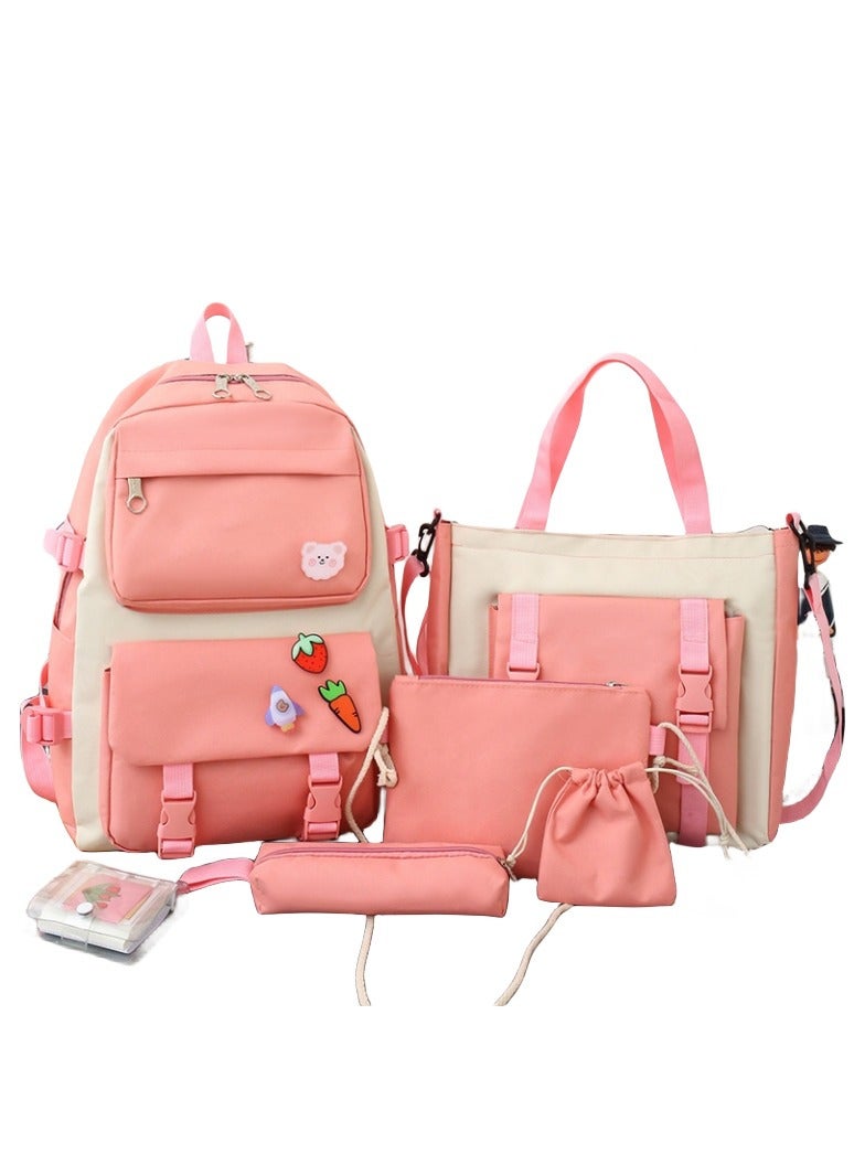 AUTOYSUR 5 Pcs Backpack Set,Kids Backpacks,School Bag for Kids,Back to School Book Bag Backpack for Teen,Cartoon Travel Backpack,Shoulder Bag,Handbag (Pink) - Image 1