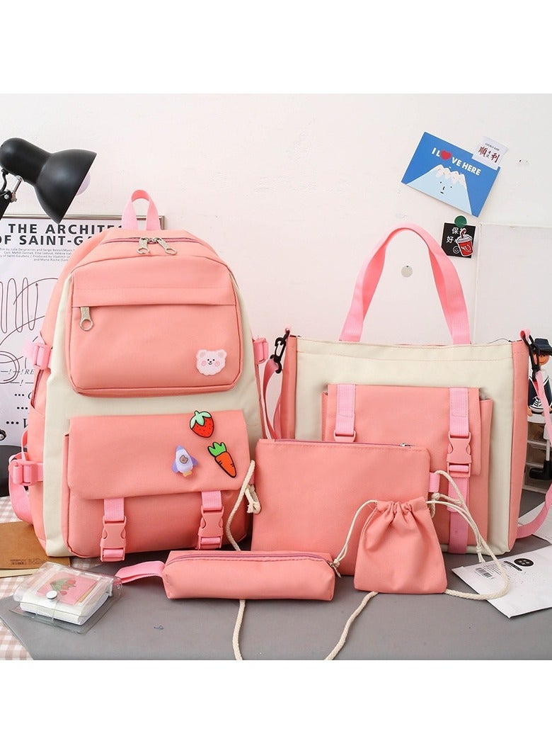 AUTOYSUR 5 Pcs Backpack Set,Kids Backpacks,School Bag for Kids,Back to School Book Bag Backpack for Teen,Cartoon Travel Backpack,Shoulder Bag,Handbag (Pink) - Image 2