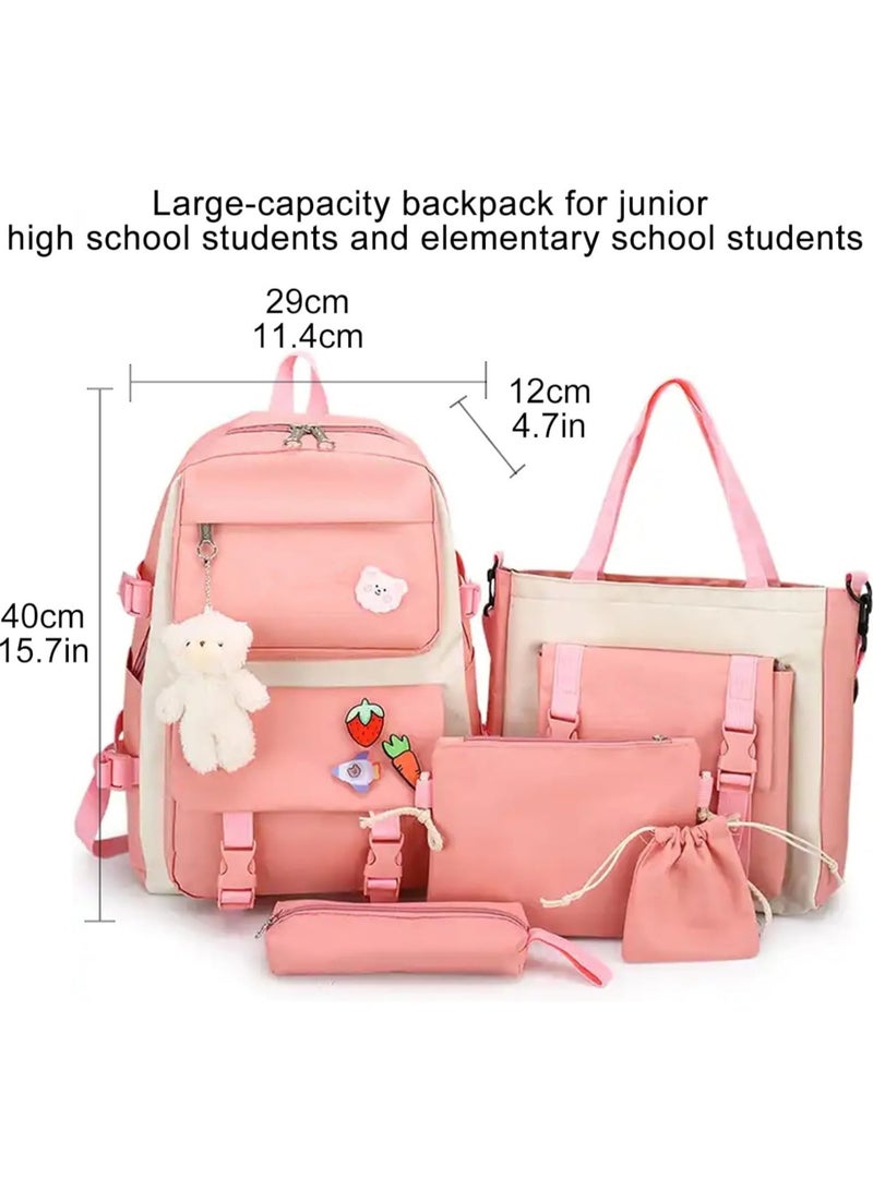 AUTOYSUR 5 Pcs Backpack Set,Kids Backpacks,School Bag for Kids,Back to School Book Bag Backpack for Teen,Cartoon Travel Backpack,Shoulder Bag,Handbag (Pink) - Image 4