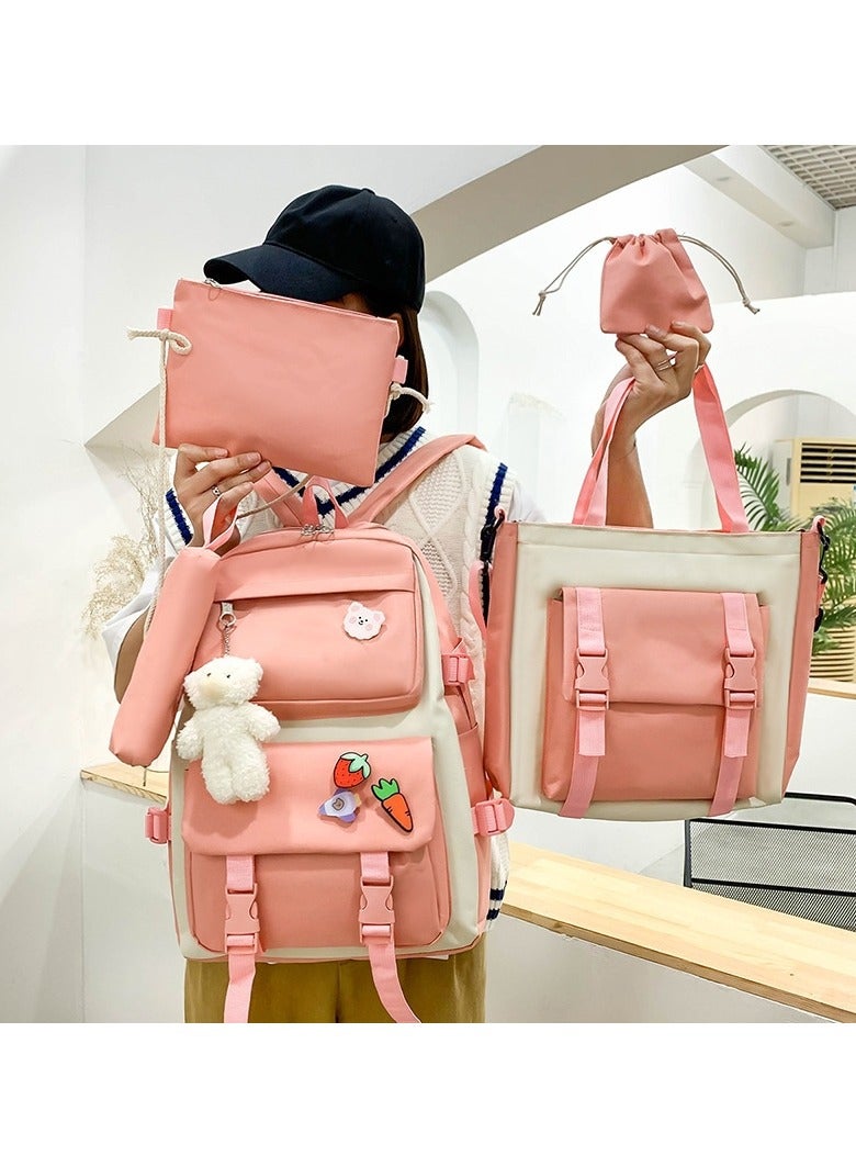 AUTOYSUR 5 Pcs Backpack Set,Kids Backpacks,School Bag for Kids,Back to School Book Bag Backpack for Teen,Cartoon Travel Backpack,Shoulder Bag,Handbag (Pink) - Image 3