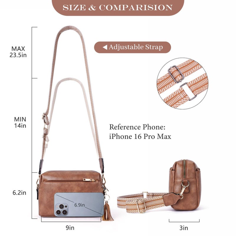 Roulens Triple Zip Small Crossbody Bag for women,Wide Strap Cell Phone Purse Shoulder Handbag Wallet with Credit Card Slots - Image 5