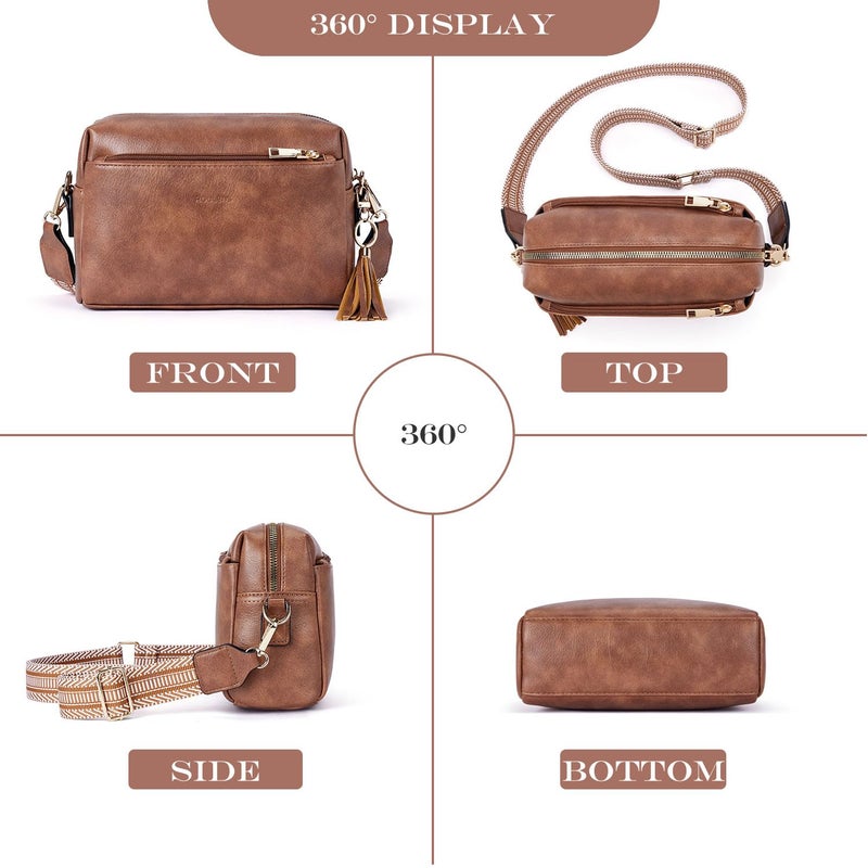 Roulens Triple Zip Small Crossbody Bag for women,Wide Strap Cell Phone Purse Shoulder Handbag Wallet with Credit Card Slots - Image 4