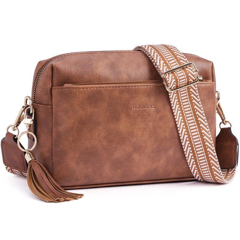 Roulens Triple Zip Small Crossbody Bag for women,Wide Strap Cell Phone Purse Shoulder Handbag Wallet with Credit Card Slots - Image 1