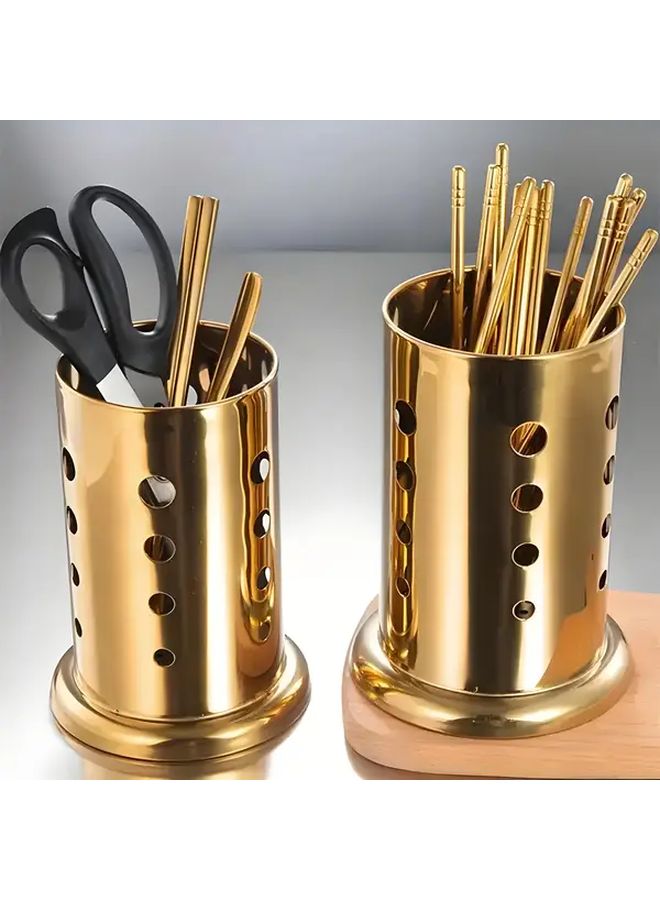 Golden Kitchen Utensil Organizer Stainless Steel Cutlery Holder For Spoons Chopsticks - Image 2