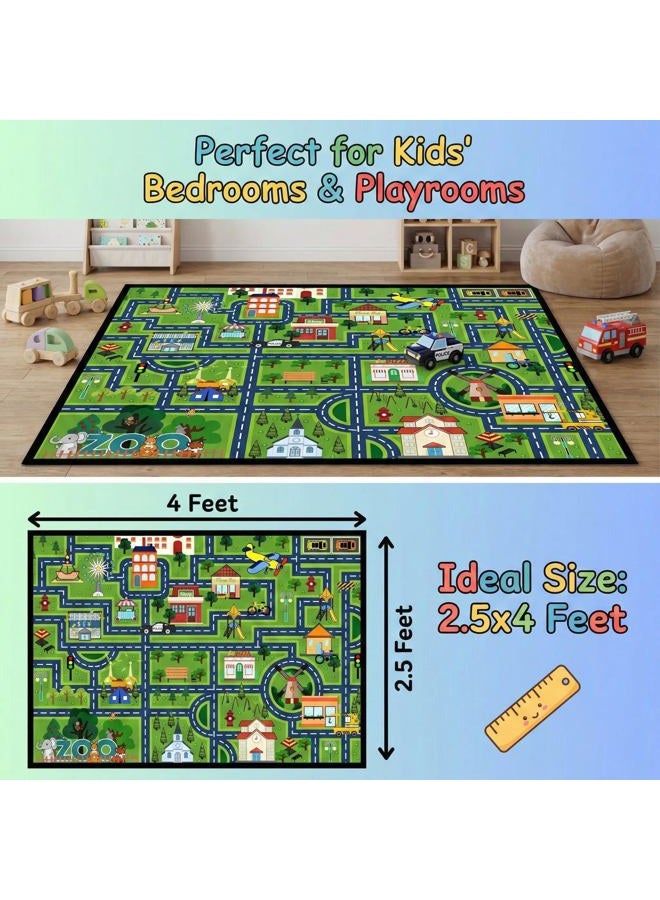 HBUFBUQ Road Map Carpet for Kids - Kids Rugs for Playroom Car Rugs for Playroom Toy Cars Play Mats for Floor City Rug Play Mat, 2. 5x4 Feet - Image 2