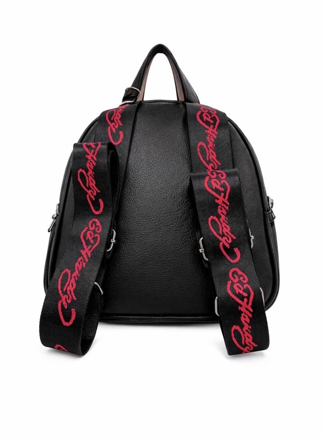 ED HARDY Denim Mini Backpack for Women - Embroidered Skull & Roses Design, Studded Detail, Adjustable Straps, Compact Bag (White Horse Rebel) - Image 4