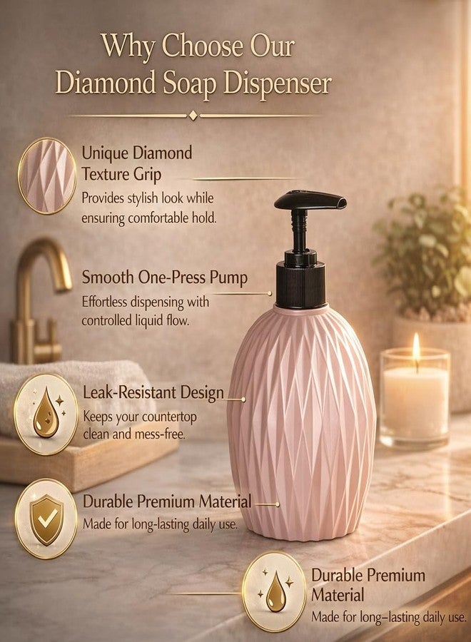 VENJA (LABEL) VENJA Textured Diamond Soap Dispenser Pump Bottle, Multipurpose Liquid Hand Wash, Lotion, Shampoo Dispenser for Bathroom Kitchen Sink, Durable Plastic (Pack of 1) - Image 4