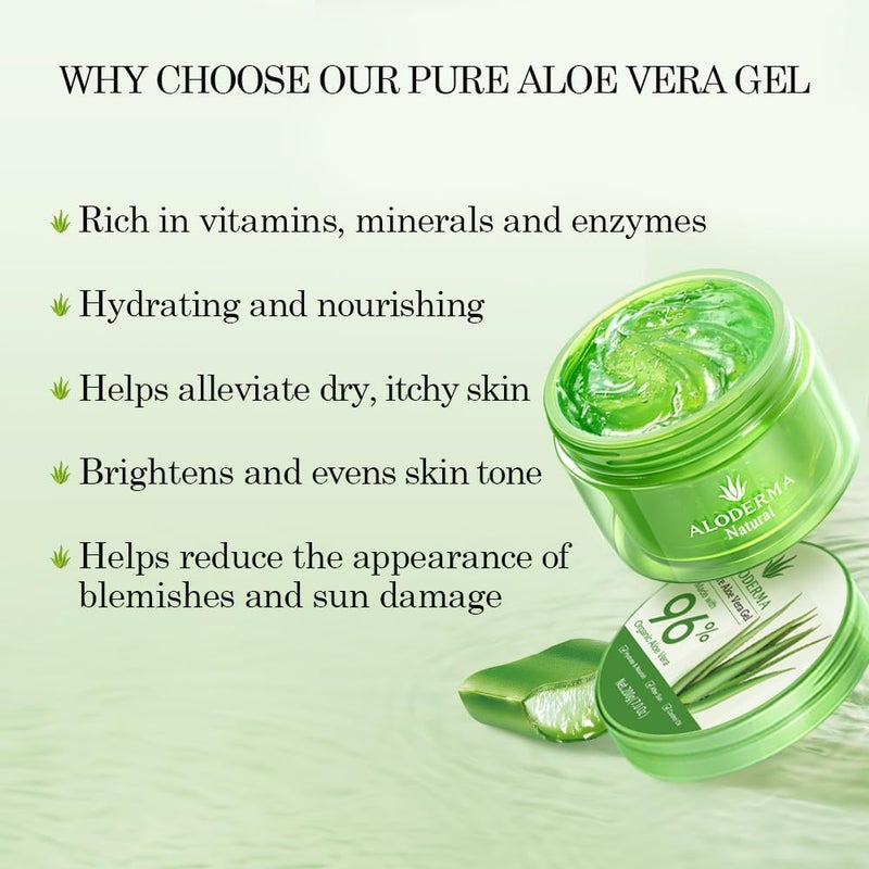 Aloderma Organic Aloe Vera Gel for Face & Body, 96% Pure Aloe Gel Made within 12 Hours of Harvest, Ideal for Skin, Scalp, & Hair Hydration, Calming Moisturizer for Soothing After Sun Care, 7.05oz - Image 2