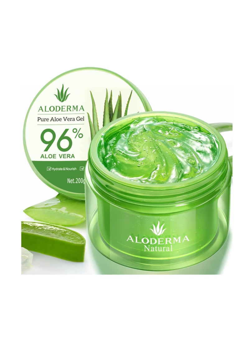 Aloderma - جل الصبار العضوي من ألوديرما للوجه والجسم، جل صبار نقي بنسبة 96% مصنوع خلال 12 ساعة من الحصاد، مثالي لترطيب البشرة وفروة الرأس والشعر، مرطب مهدئ لتخفيف آثار العناية بعد التعرض للشمس، 7 أونصة - Image 1