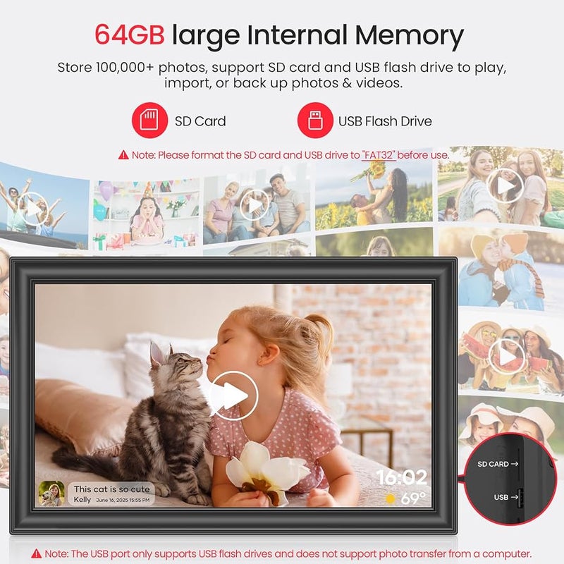BIGASUO 64GB 15.6 Frameo Digital Picture Frame WiFi, Large Electronic Photo Frames 1920 x 1080 IPS FHD Touch Screen, Send Photos from Your Phone from Anywhere, Best Gifts for Parents and Grandparents - Image 3