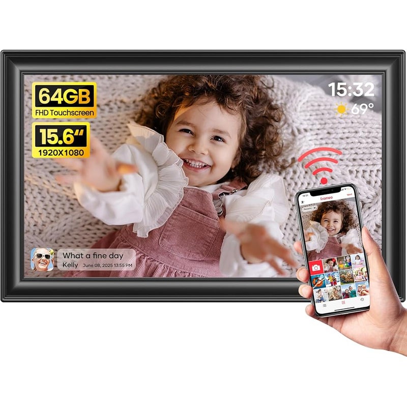 BIGASUO 64GB 15.6 Frameo Digital Picture Frame WiFi, Large Electronic Photo Frames 1920 x 1080 IPS FHD Touch Screen, Send Photos from Your Phone from Anywhere, Best Gifts for Parents and Grandparents - Image 1