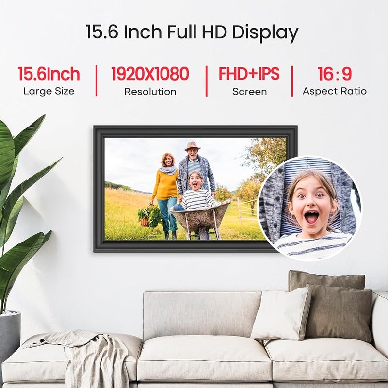 BIGASUO 64GB 15.6 Frameo Digital Picture Frame WiFi, Large Electronic Photo Frames 1920 x 1080 IPS FHD Touch Screen, Send Photos from Your Phone from Anywhere, Best Gifts for Parents and Grandparents - Image 4