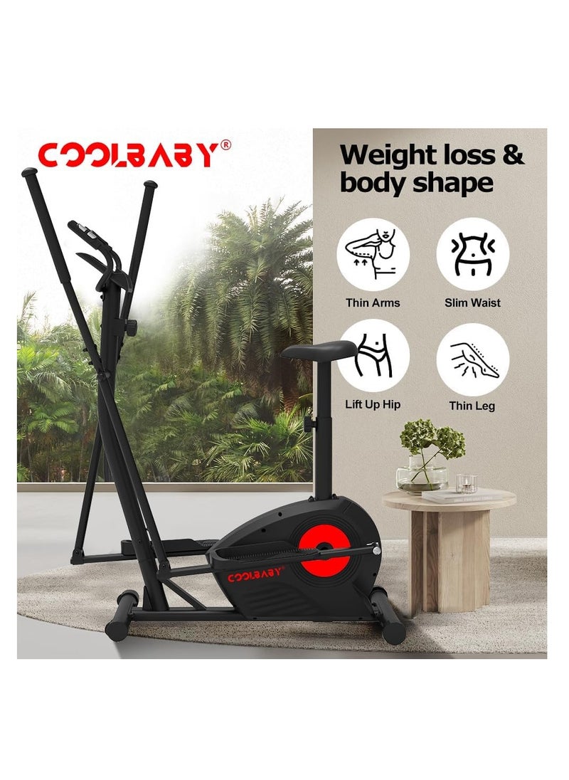 Cool Baby Style - COOLBABY Elliptical Machine,Elliptical Exercise Machine for home with Seat,8 Resistance Levels,Pulse Rate Grips and LCD Monitor,130KG Loading Capacity - Image 1