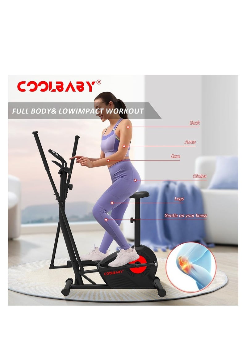 Cool Baby Style - COOLBABY Elliptical Machine,Elliptical Exercise Machine for home with Seat,8 Resistance Levels,Pulse Rate Grips and LCD Monitor,130KG Loading Capacity - Image 1