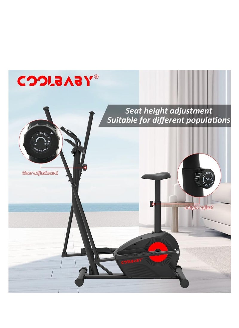 Cool Baby Style - COOLBABY Elliptical Machine,Elliptical Exercise Machine for home with Seat,8 Resistance Levels,Pulse Rate Grips and LCD Monitor,130KG Loading Capacity - Image 1