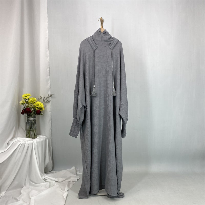 monica fashion Simple Solid Color Long Sleeves Kaftan And Batwing Style Hooded Dress - Image 1