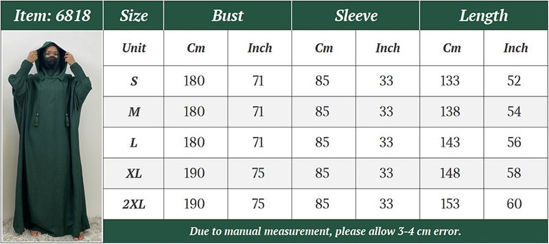 monica fashion Simple Solid Color Long Sleeves Kaftan And Batwing Style Hooded Dress - Image 2