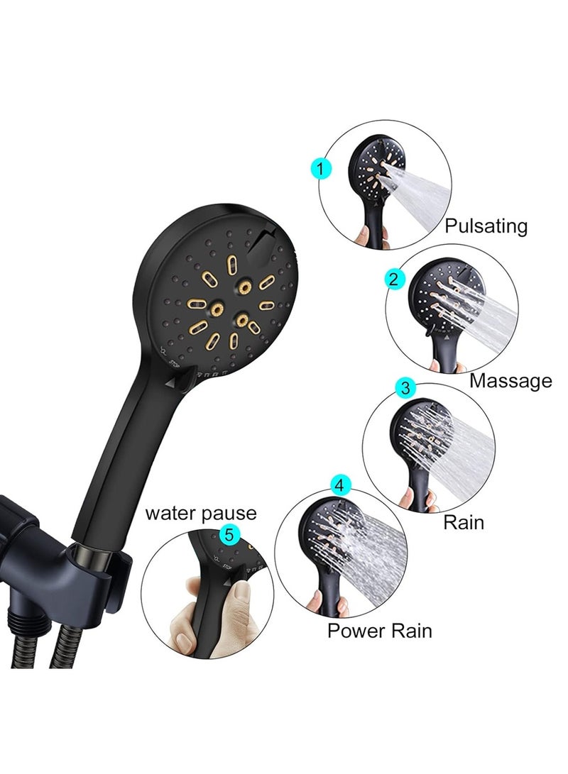 Handheld Shower Head Set, Stainless Steel Bath Showerheads, Shower Heads High Pressure With 5 Function Setting, Multi-functions, Shower Head Holder, 9.8Inch Shower sprinkler  - Image 2