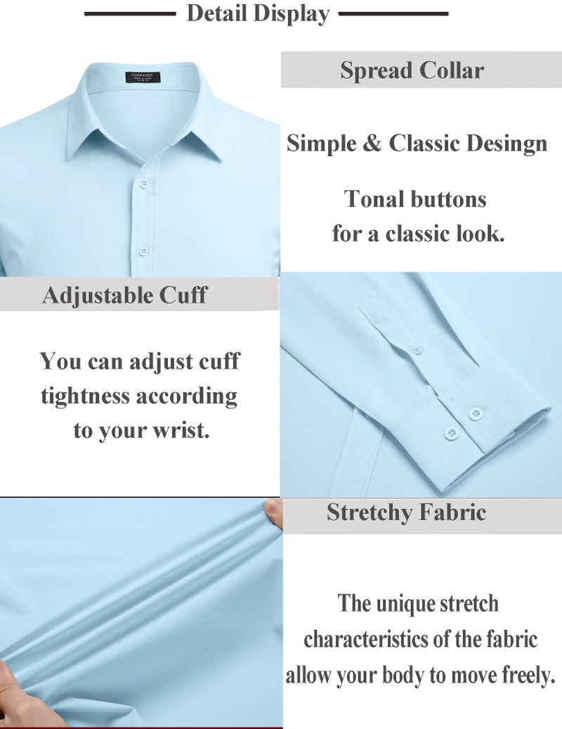 COOFANDY Men's Stretch Dress Shirts Wrinkle-Free Dress Shirt Long Sleeve Casual Button Down Shirt Light Blue - Image 5