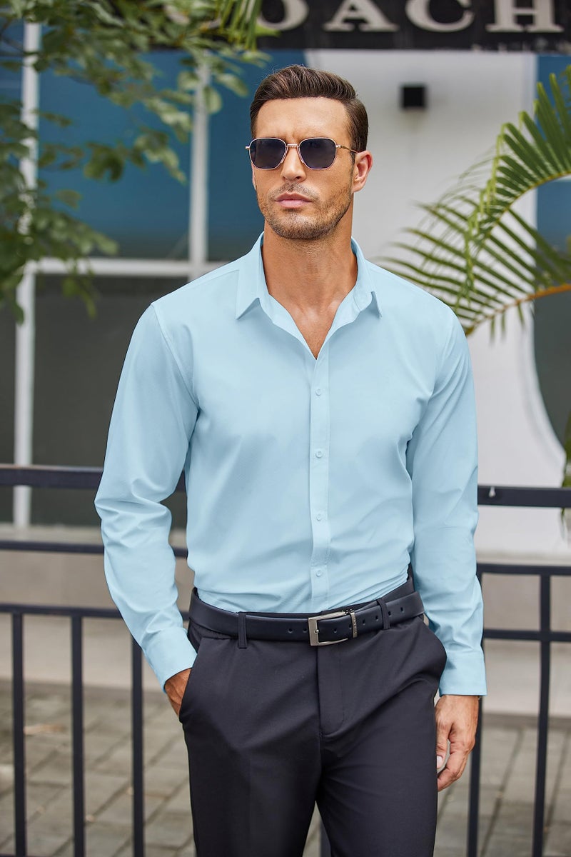 COOFANDY Men's Stretch Dress Shirts Wrinkle-Free Dress Shirt Long Sleeve Casual Button Down Shirt Light Blue - Image 4