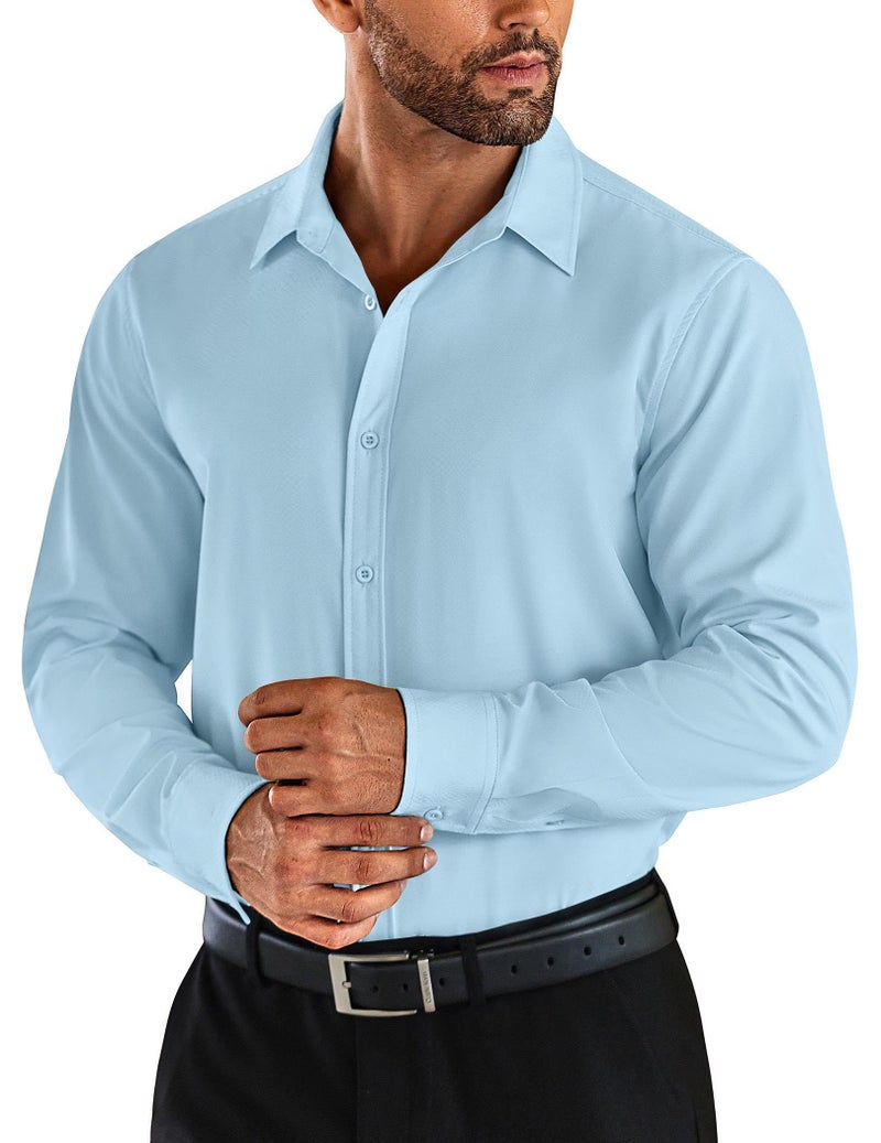 COOFANDY Men's Stretch Dress Shirts Wrinkle-Free Dress Shirt Long Sleeve Casual Button Down Shirt Light Blue - Image 1