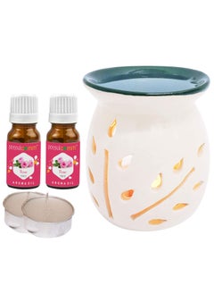 PeepalComm PeepalComm Ceramic Aroma Diffuser with 2 Rose Aroma Oil with 2 Tlight Candle Free for Home Office Hotel Spa  - Image 1
