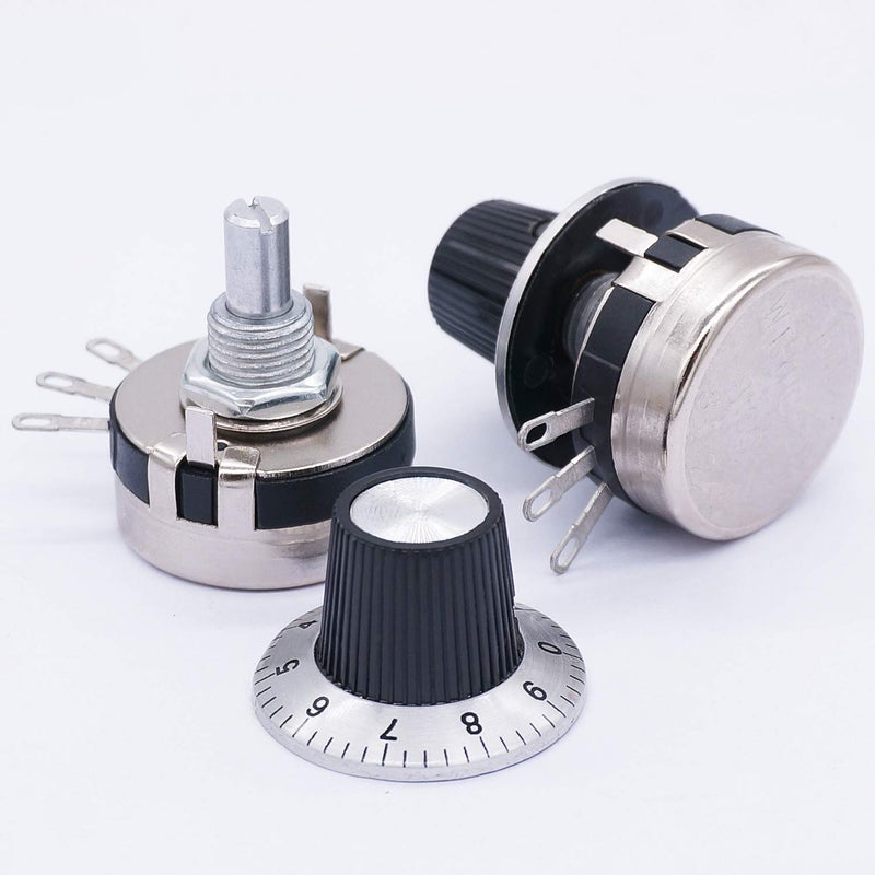 TWTADE / 2pcs Single Turn Rotary Carbon Linear Variable Potentiometer + 2pcs Knob WTH118-2W 100K Ohm - Image 2
