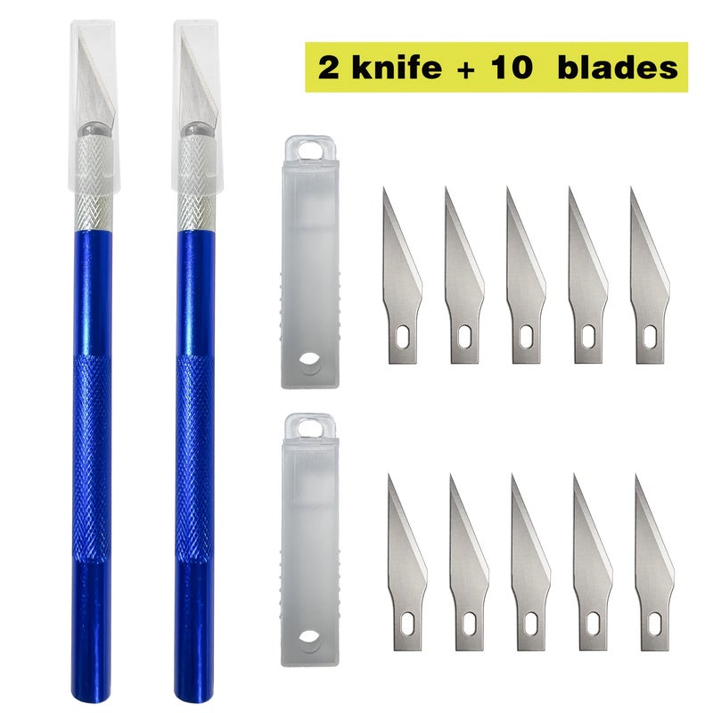 2 Aluminum Alloy Carving Knives 10 Replacement Blades Utility Knife Paper Cutter Scrapbook Tool Set Wood Carving Learning Supplies Unboxing Knife Leather Craft Art Tools Handmade Leather Goods Multifunctional Craft Knife Red - Image 5