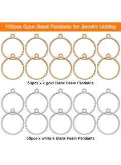 Oubaka 100Pcs Open Bezels For Resin,Hollow Frame Pendants Blank Resin Pendants Open Bezel Pendants Backs Geometric Pressed Flower Frame For Jewelry Making,Diy Resin Crafts(K Gold,White K)  - Image 2