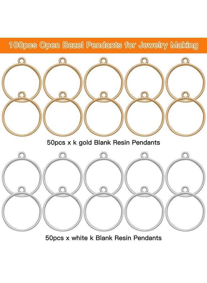 Oubaka 100Pcs Open Bezels For Resin,Hollow Frame Pendants Blank Resin Pendants Open Bezel Pendants Backs Geometric Pressed Flower Frame For Jewelry Making,Diy Resin Crafts(K Gold,White K) - Image 2