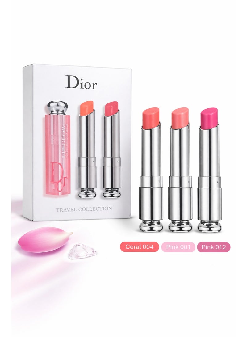 Dior Addict Lip Glow Lip Balm Set 3pcs – 001 Pink, 004 Coral, 012 Pink Hydrating Color Reviver Balm 3.2g Each - Image 5