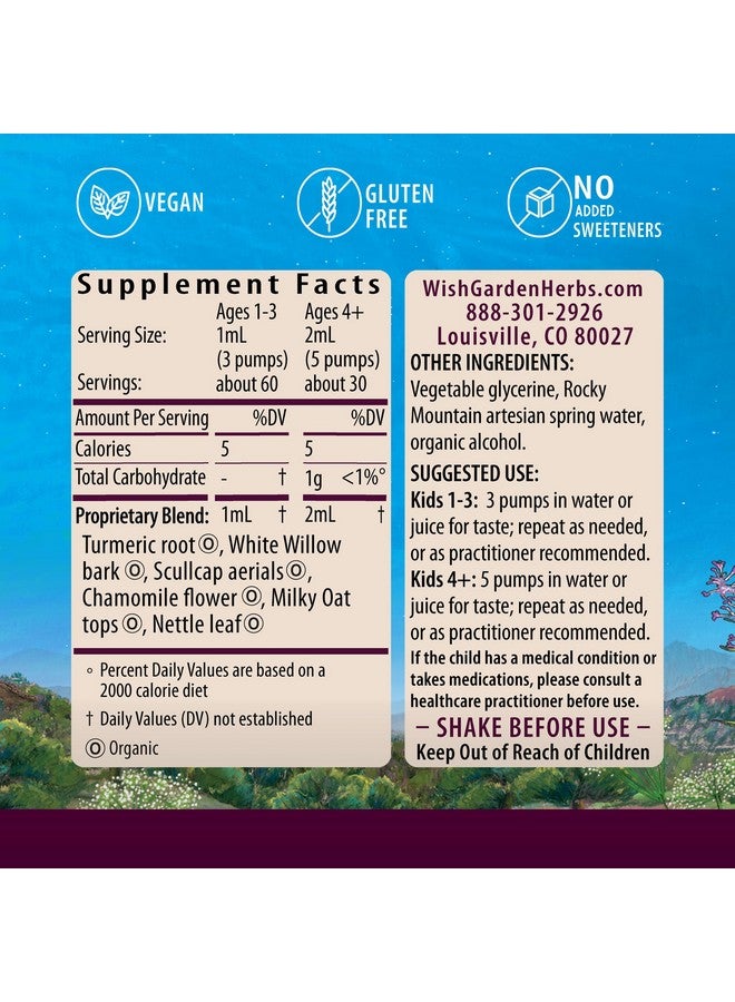 WishGarden Herbs Growing Pains Ache Away for Kids - Plant-Based Herbal Supplement with Turmeric & Willow Bark Soothes Children's Growing Pains & Scullcap & Chamomile Calms and Soothes Upset, 2oz - Image 2