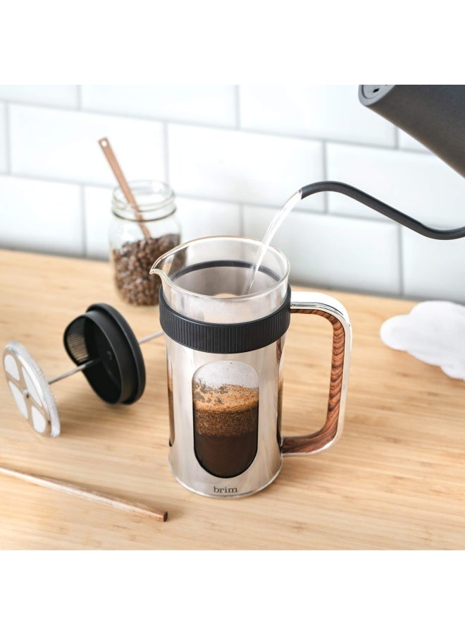 brim 8 Cup French Press Quickly Brew Coffee in Under 5 Minutes Classic Design with Modern Twist Dishwasher Safe Carafe for Easy Cleaning Replacement Filter Included Stainless SteelWood - Image 5