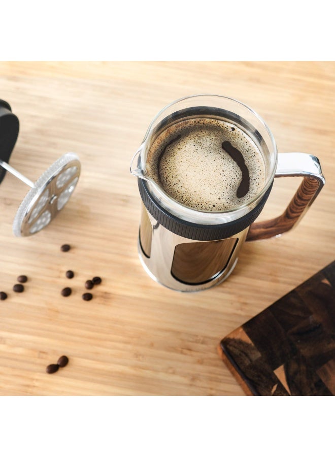 brim 8 Cup French Press Quickly Brew Coffee in Under 5 Minutes Classic Design with Modern Twist Dishwasher Safe Carafe for Easy Cleaning Replacement Filter Included Stainless SteelWood - Image 4