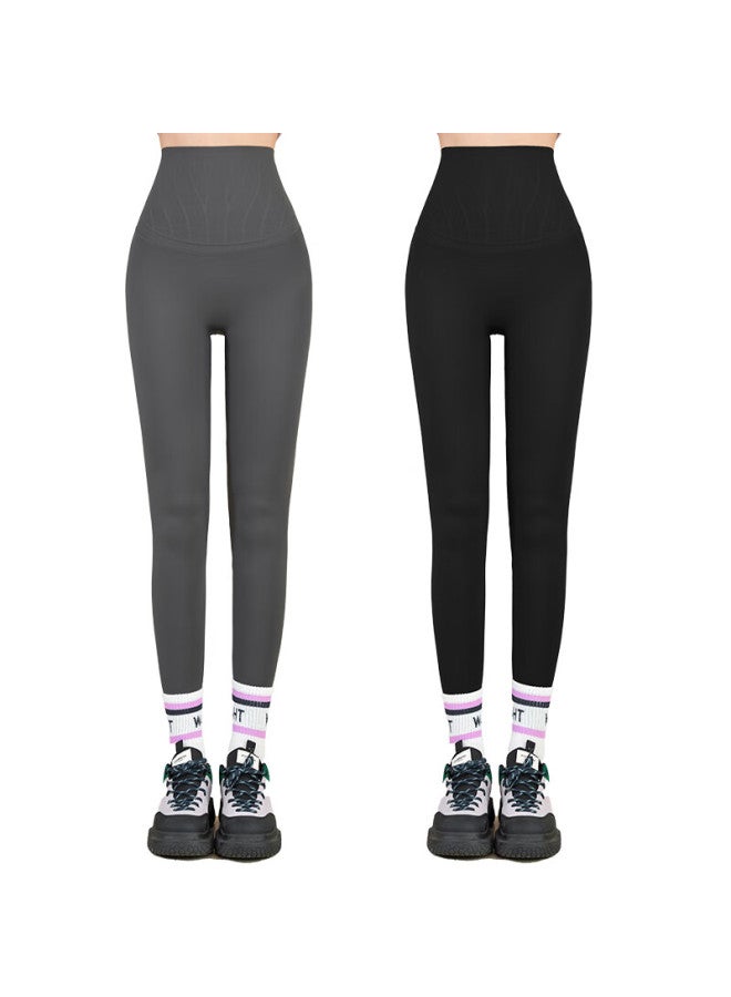 Joae Jelly Waist Sharkskin Pants High Elasticity Tummy Control Hip Lift Breathable Cooling Yoga Pilates Sports Long Pants Light Gray L