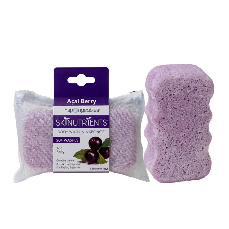 Spongeables Body Wash in a 20 Wash Sponge Acai Berry 1 Count